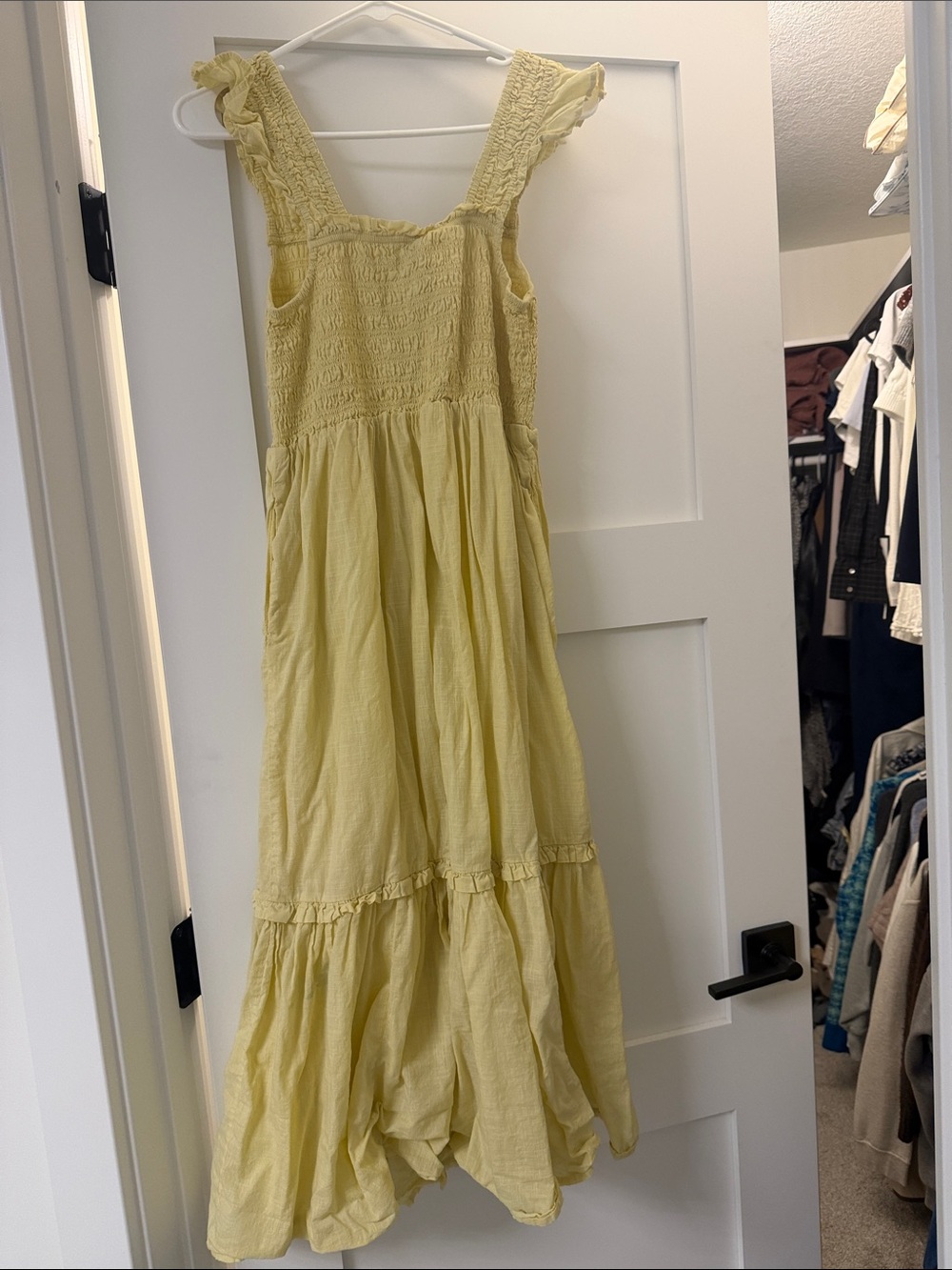 Anthropologie Pale Yellow Smocked Tiered Maxi Dress